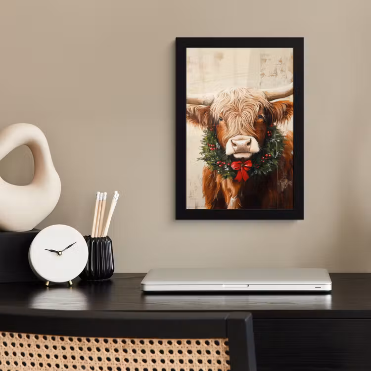 Poster met lijst - Kerst - Schotse Hooglander - Bruin - Krans — 3