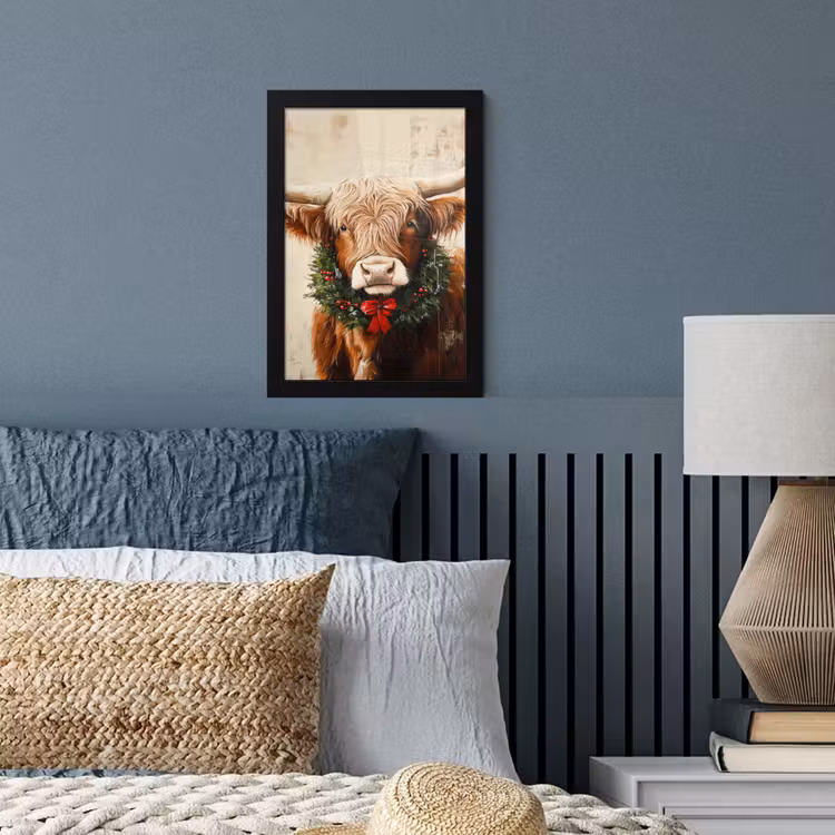 Poster met lijst - Kerst - Schotse Hooglander - Bruin - Krans — 4