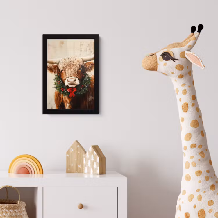 Poster met lijst - Kerst - Schotse Hooglander - Bruin - Krans — 5