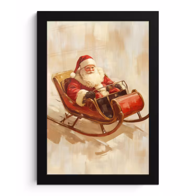 Poster met lijst - Kerst - Slee - Kerstman — 1