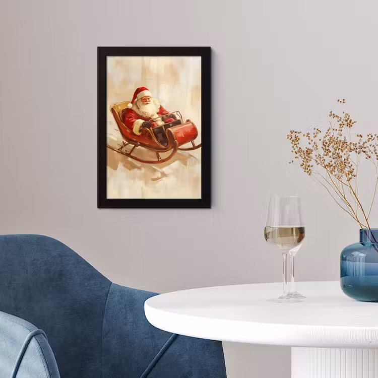 Poster met lijst - Kerst - Slee - Kerstman — 2