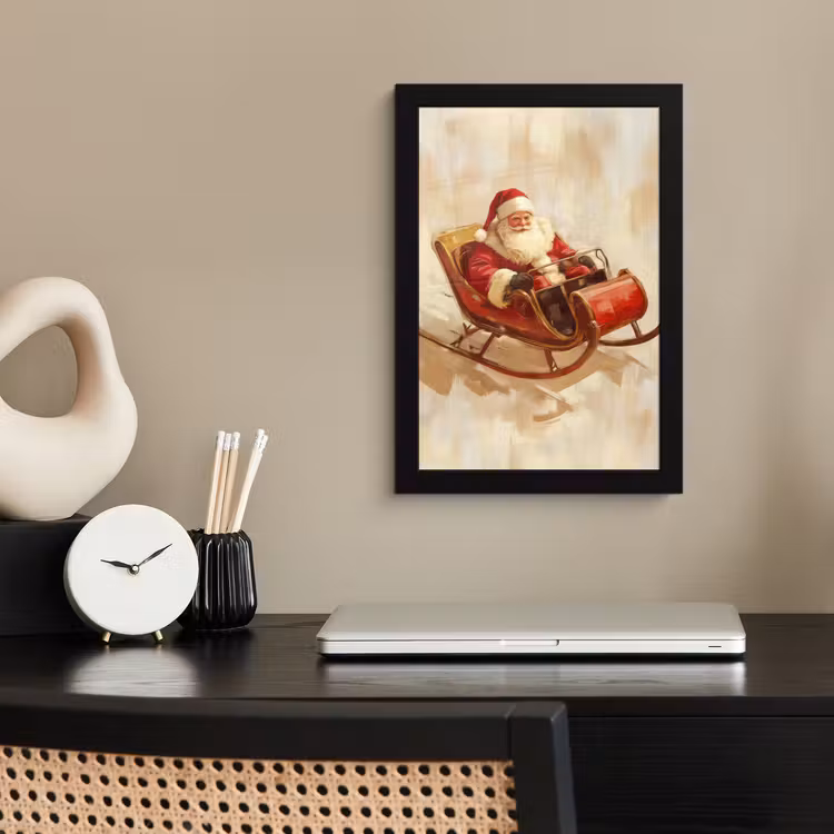 Poster met lijst - Kerst - Slee - Kerstman — 3