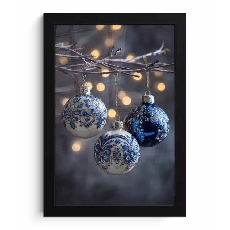 Poster met lijst - Kerstbal - Versierd - Blauw — 1