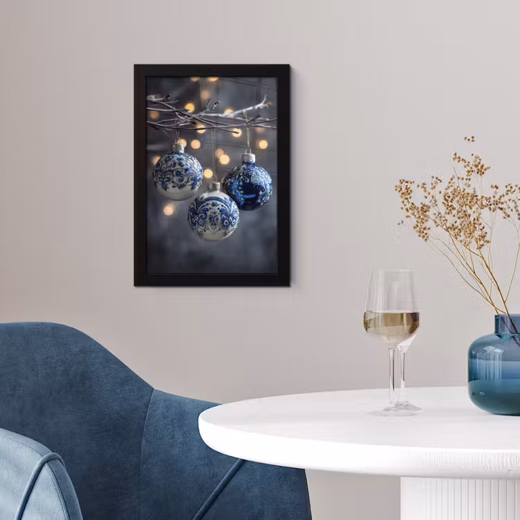 Poster met lijst - Kerstbal - Versierd - Blauw — 2