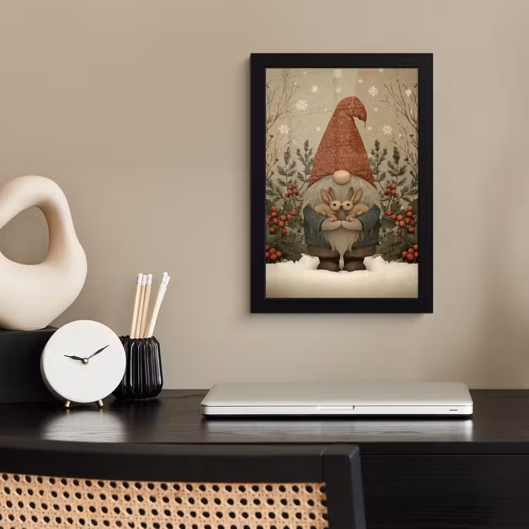 Poster met lijst - Kerstgnome - Konijntjes - Kleurrijk — 3