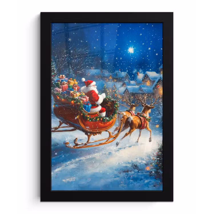 Poster met lijst - Kerstman - Rendier - Kerst - Sneeuw — 1