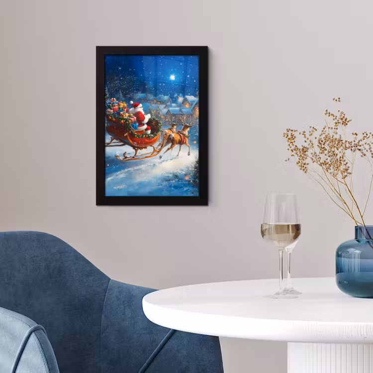 Poster met lijst - Kerstman - Rendier - Kerst - Sneeuw — 2