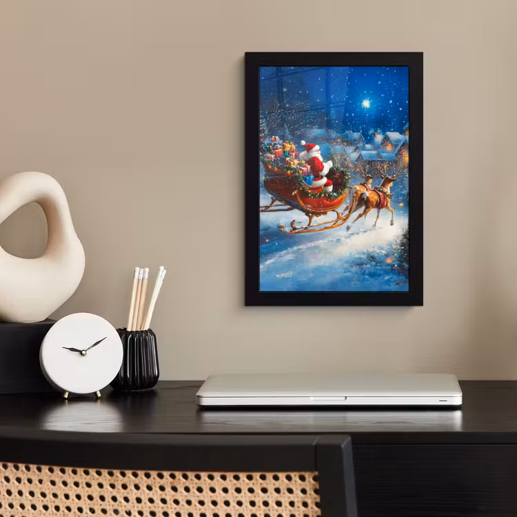 Poster met lijst - Kerstman - Rendier - Kerst - Sneeuw — 3