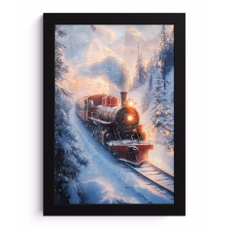 Poster met lijst - Kersttrein - Sneeuw - Winter - Kerst — 1