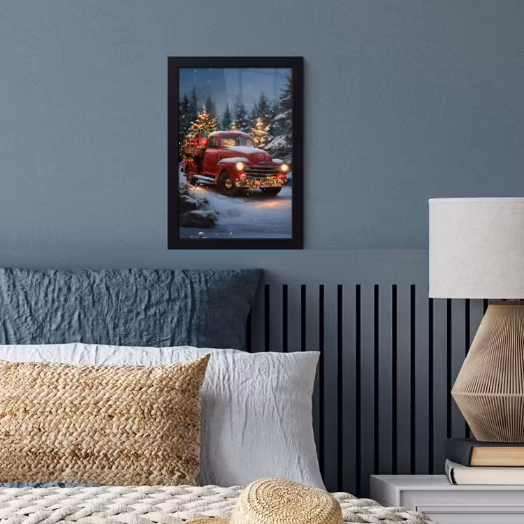 Poster met lijst - Kersttruck - Sneeuwbos - Rood — 4