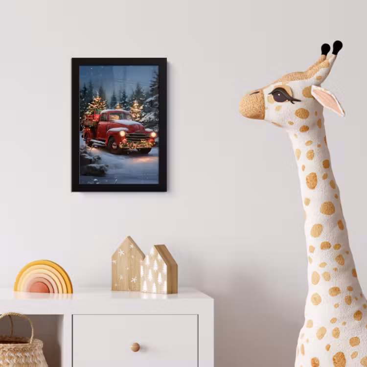 Poster met lijst - Kersttruck - Sneeuwbos - Rood — 5