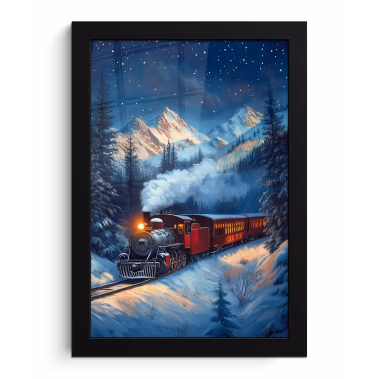 Poster met lijst - Trein - Kerst - Sneeuw - Kersttrein — 1