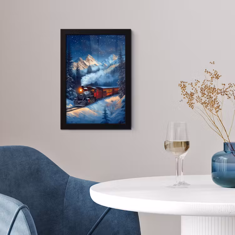 Poster met lijst - Trein - Kerst - Sneeuw - Kersttrein — 2