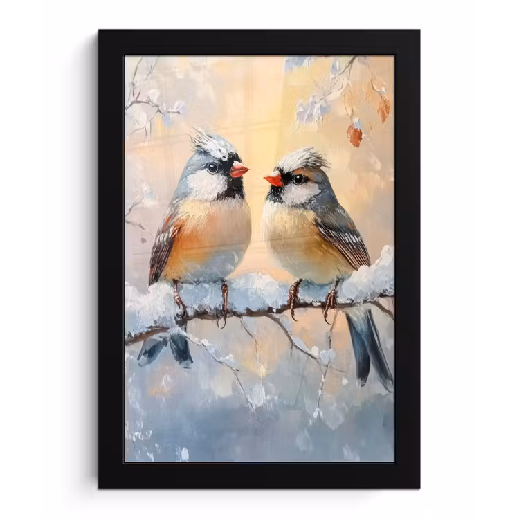 Poster met lijst - Vogels - Tak - Winter - Sneeuw — 1