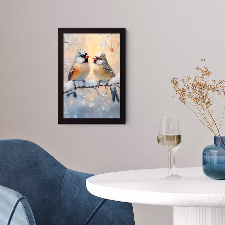 Poster met lijst - Vogels - Tak - Winter - Sneeuw — 2