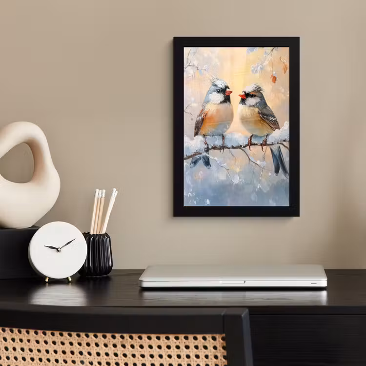 Poster met lijst - Vogels - Tak - Winter - Sneeuw — 3