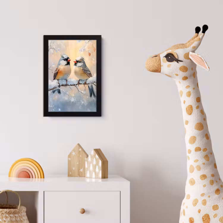 Poster met lijst - Vogels - Tak - Winter - Sneeuw — 5