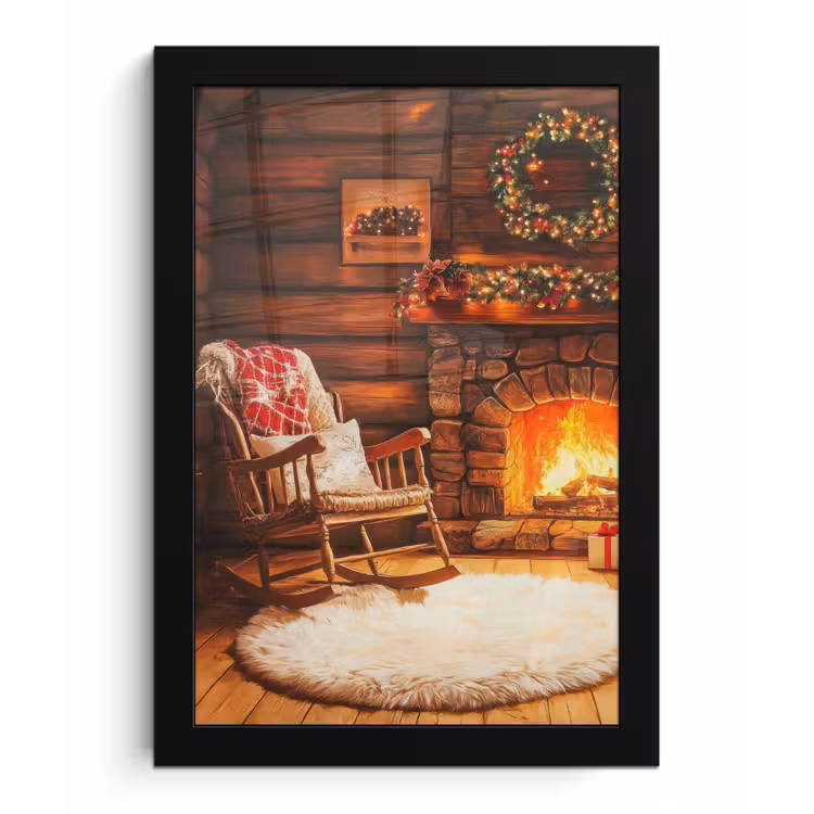 Poster met lijst - Winter - Kerst - Huis - Openhaard — 1