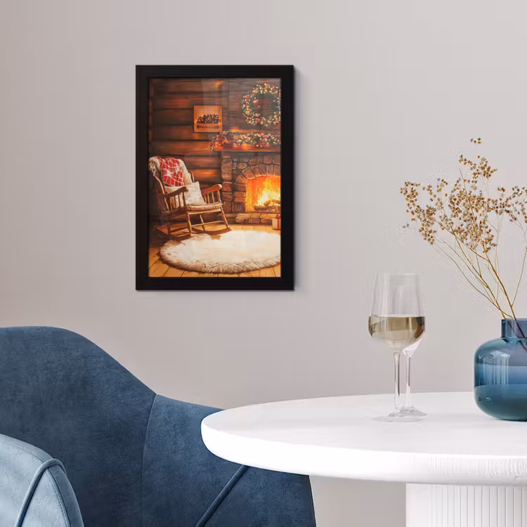 Poster met lijst - Winter - Kerst - Huis - Openhaard — 2