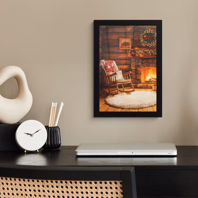 Poster met lijst - Winter - Kerst - Huis - Openhaard — 3