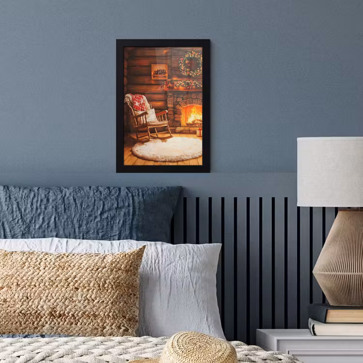Poster met lijst - Winter - Kerst - Huis - Openhaard — 4