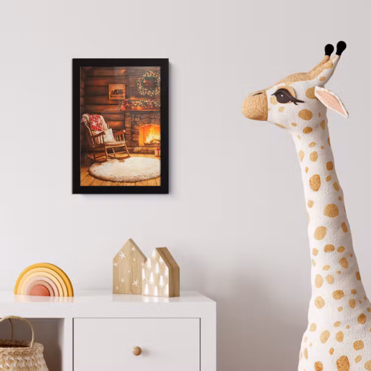 Poster met lijst - Winter - Kerst - Huis - Openhaard — 5