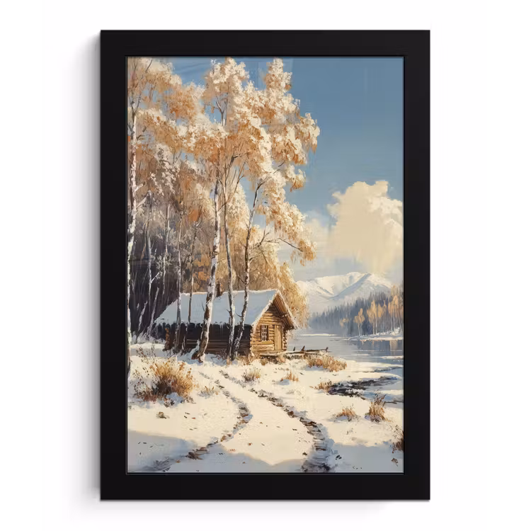 Poster met lijst - Winter - Sneeuw - Huis - Natuur — 1