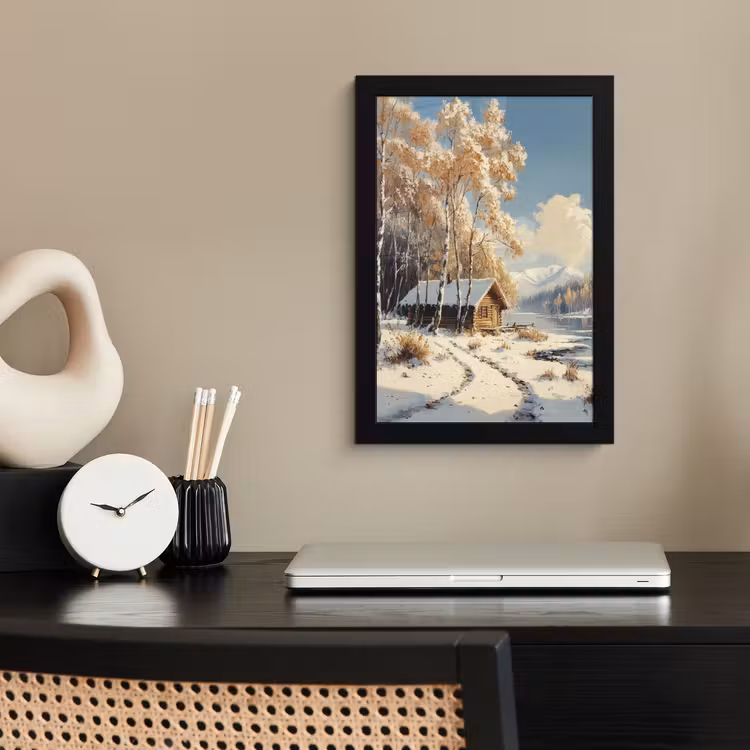 Poster met lijst - Winter - Sneeuw - Huis - Natuur — 3