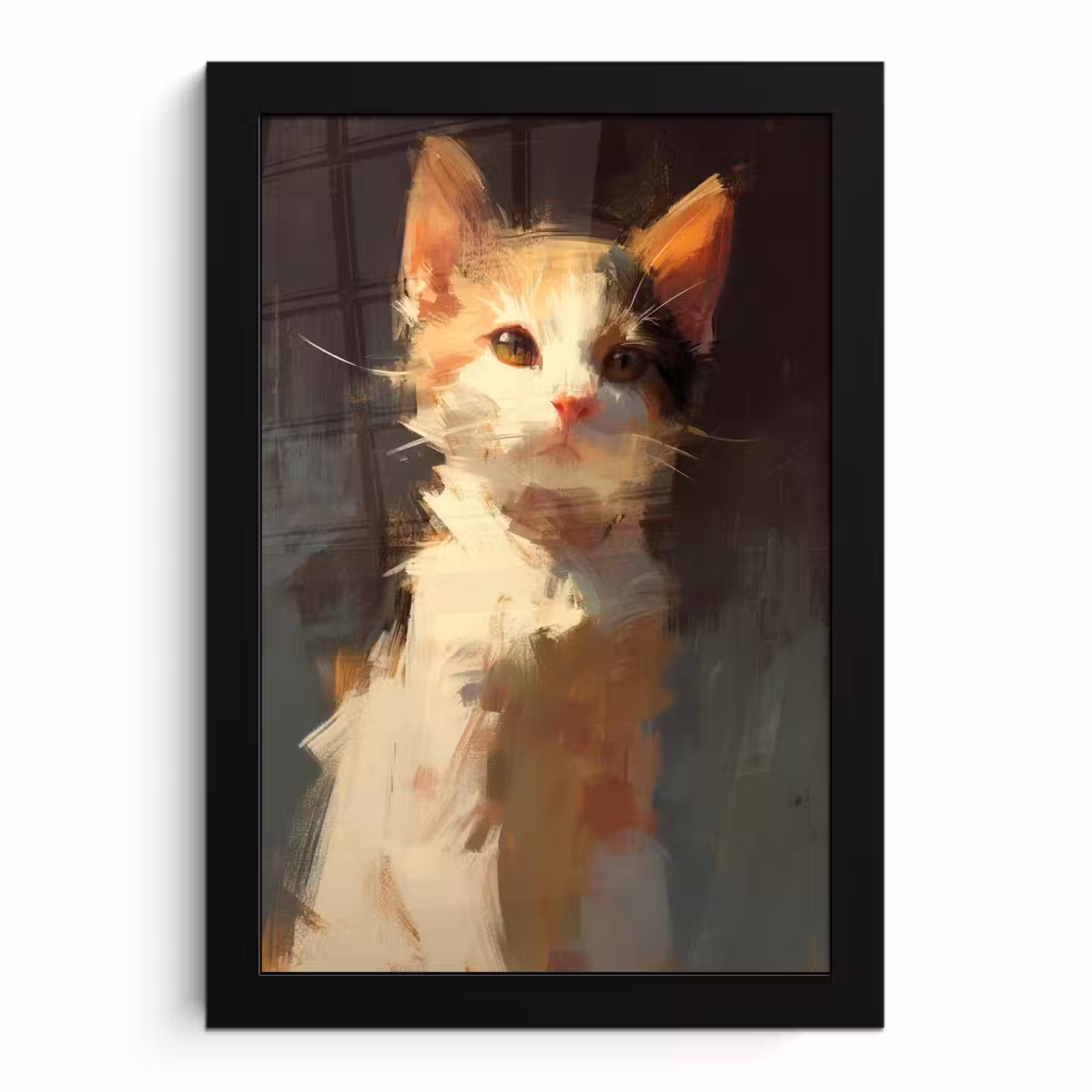 Poster met lijst - Kat - Geschilderd - Artistiek - Wit — 1