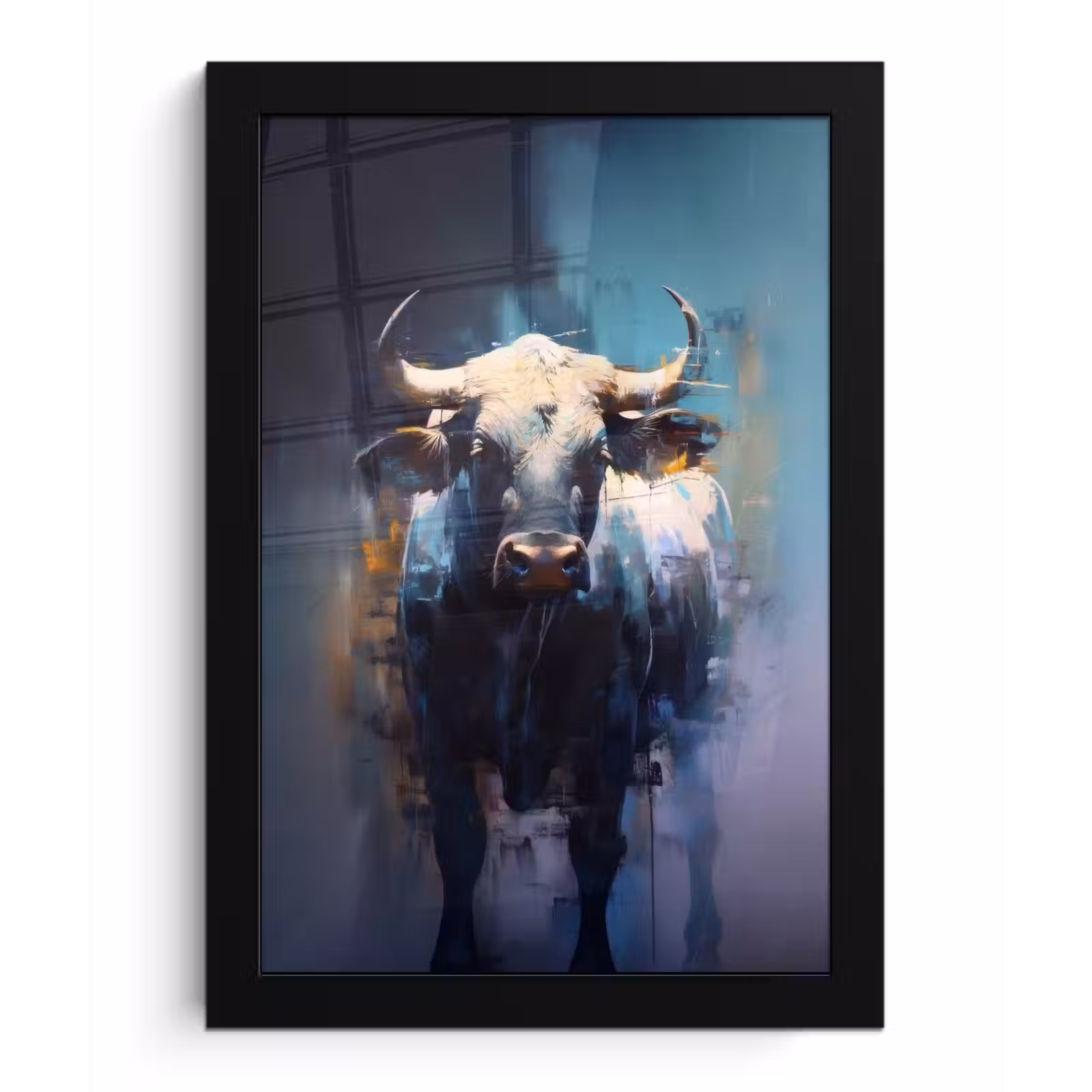 Poster met lijst - Stier - Zwart - Abstract - Horens — 1