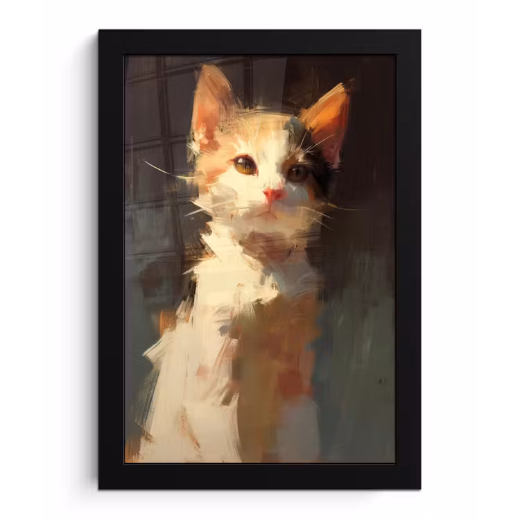 Poster met lijst - Kat - Geschilderd - Artistiek - Wit — 1