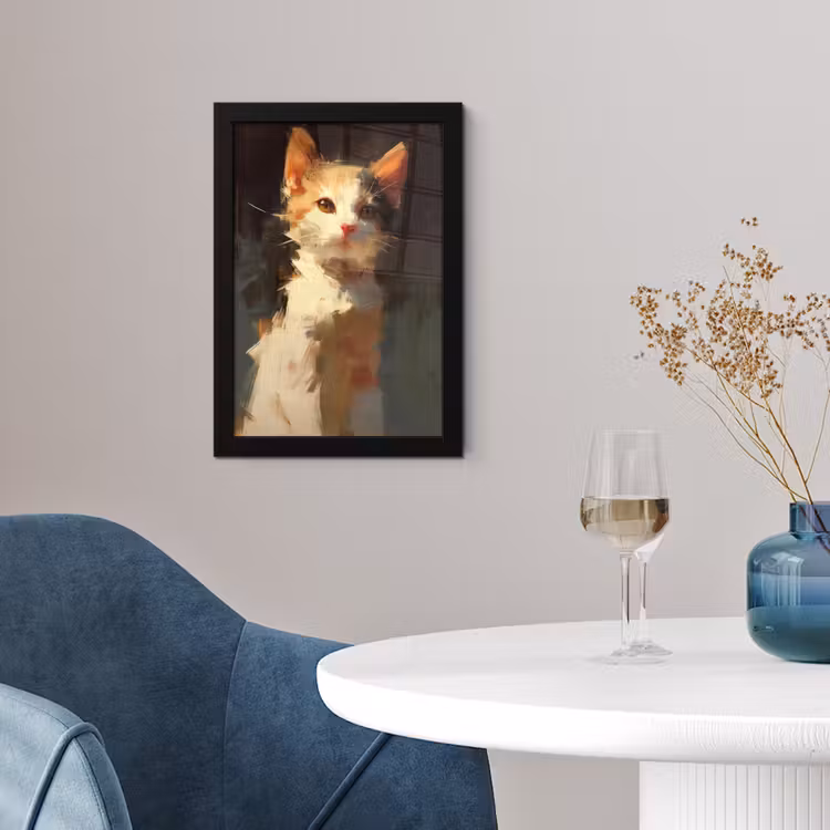 Poster met lijst - Kat - Geschilderd - Artistiek - Wit — 2