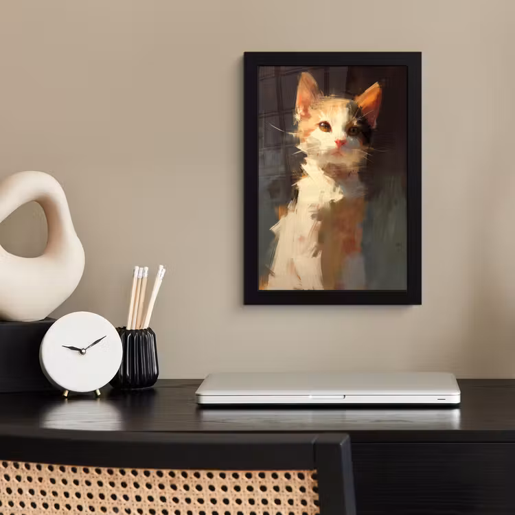 Poster met lijst - Kat - Geschilderd - Artistiek - Wit — 3