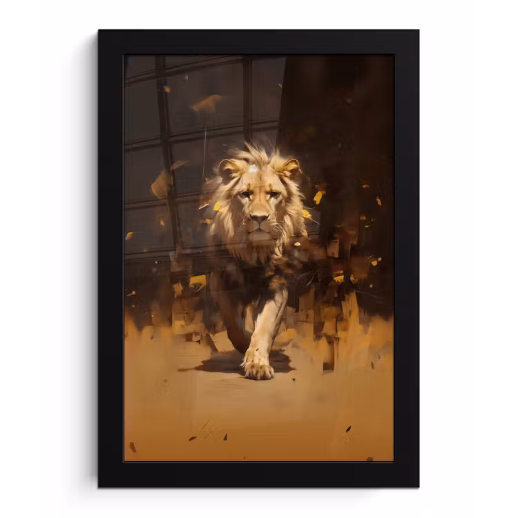 Poster met lijst - Leeuw - Geschilderd - Abstract - Goud — 1