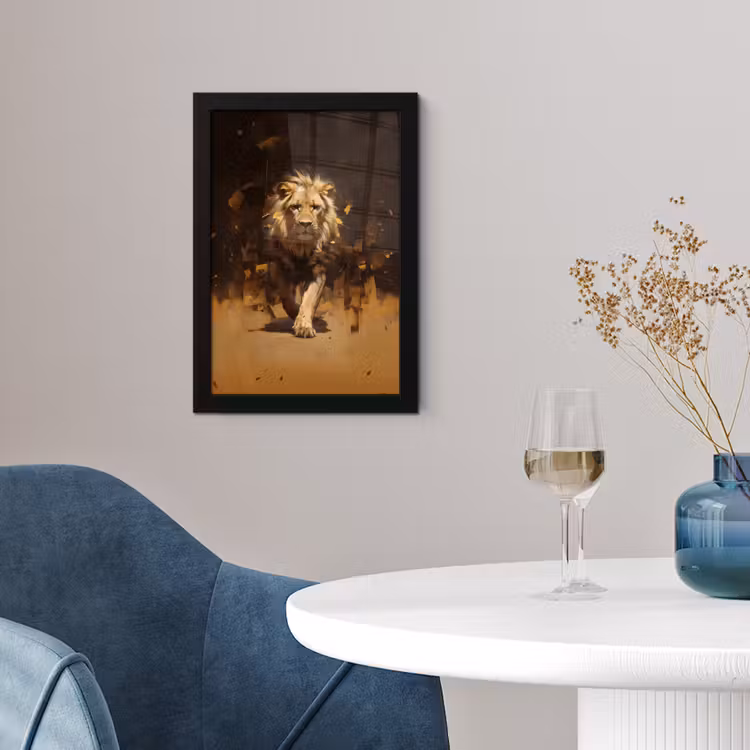 Poster met lijst - Leeuw - Geschilderd - Abstract - Goud — 2