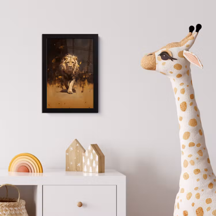 Poster met lijst - Leeuw - Geschilderd - Abstract - Goud — 5