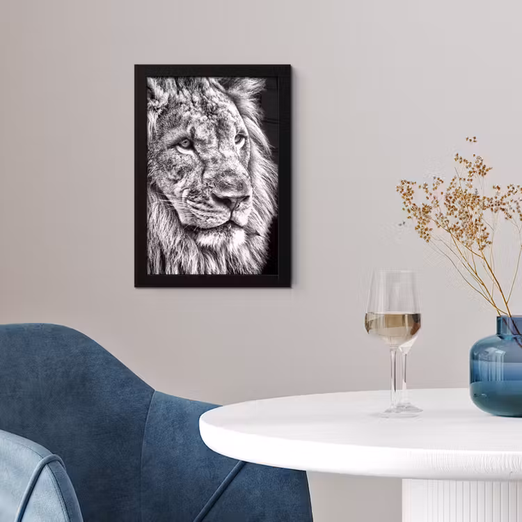 Poster met lijst - Portret - Leeuw - Zwart wit — 2
