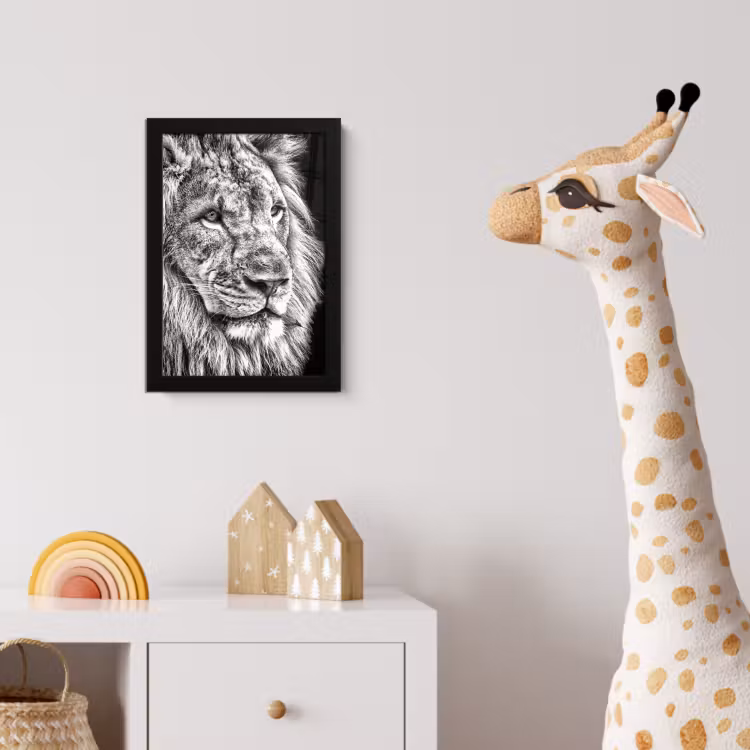 Poster met lijst - Portret - Leeuw - Zwart wit — 5