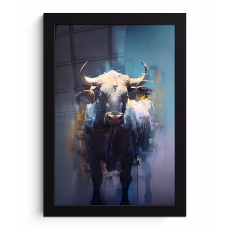 Poster met lijst - Stier - Zwart - Abstract - Horens — 1