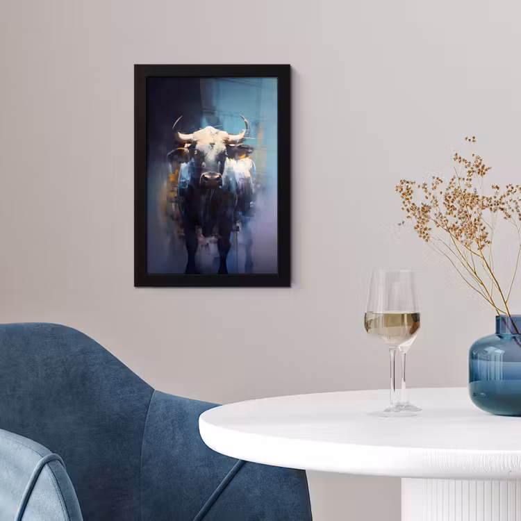 Poster met lijst - Stier - Zwart - Abstract - Horens — 2