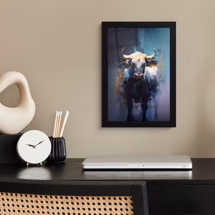 Poster met lijst - Stier - Zwart - Abstract - Horens — 3