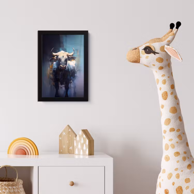 Poster met lijst - Stier - Zwart - Abstract - Horens — 5