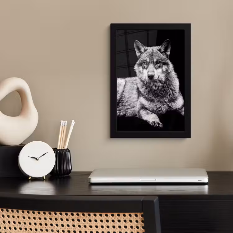 Poster met lijst - Wilde dieren - Wolf - Zwart - Wit — 3