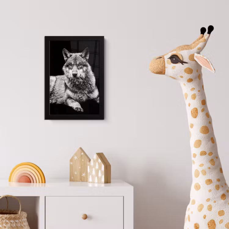 Poster met lijst - Wilde dieren - Wolf - Zwart - Wit — 5