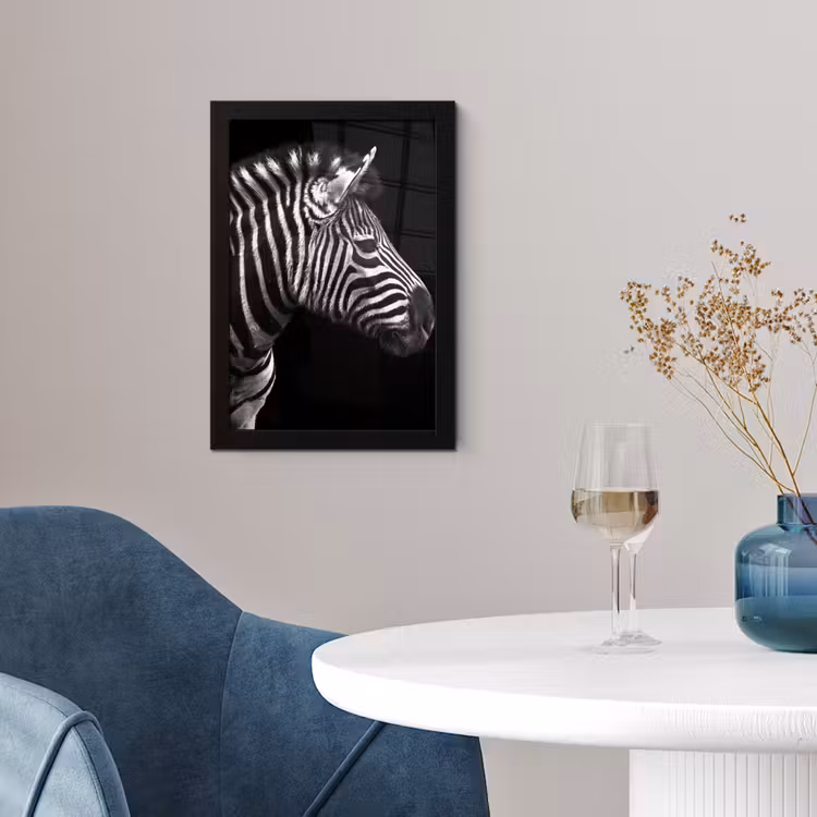 Poster met lijst - Zebra - Zwart - Wit - Portret - Dieren — 2