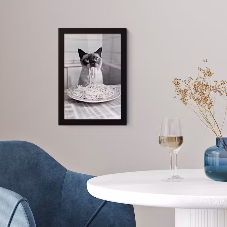 Poster met lijst - Kat - Siamees - Zwart Wit - Schattig - Dieren — 2