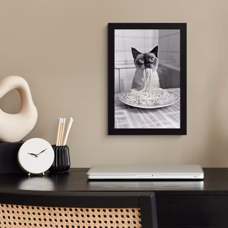 Poster met lijst - Kat - Siamees - Zwart Wit - Schattig - Dieren — 3