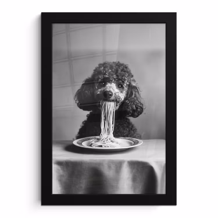 Poster met lijst - Poedel - Hond - Zwart - Wit - Schattig - Pasta — 1