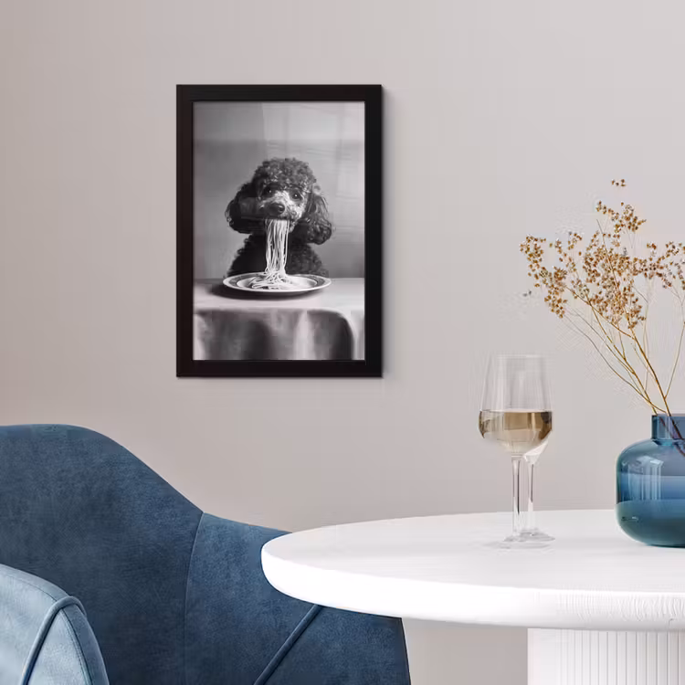 Poster met lijst - Poedel - Hond - Zwart - Wit - Schattig - Pasta — 2