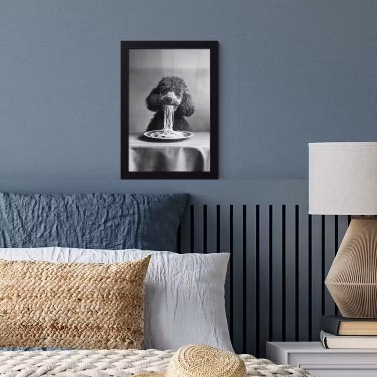 Poster met lijst - Poedel - Hond - Zwart - Wit - Schattig - Pasta — 4